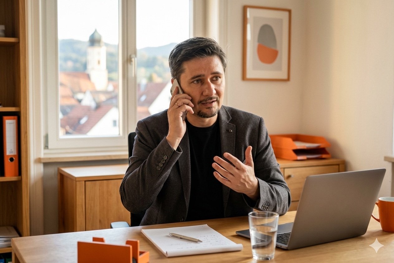 Emre Demiryüleyen im telefonischen Gespräch mit einem Arbeitgeber
