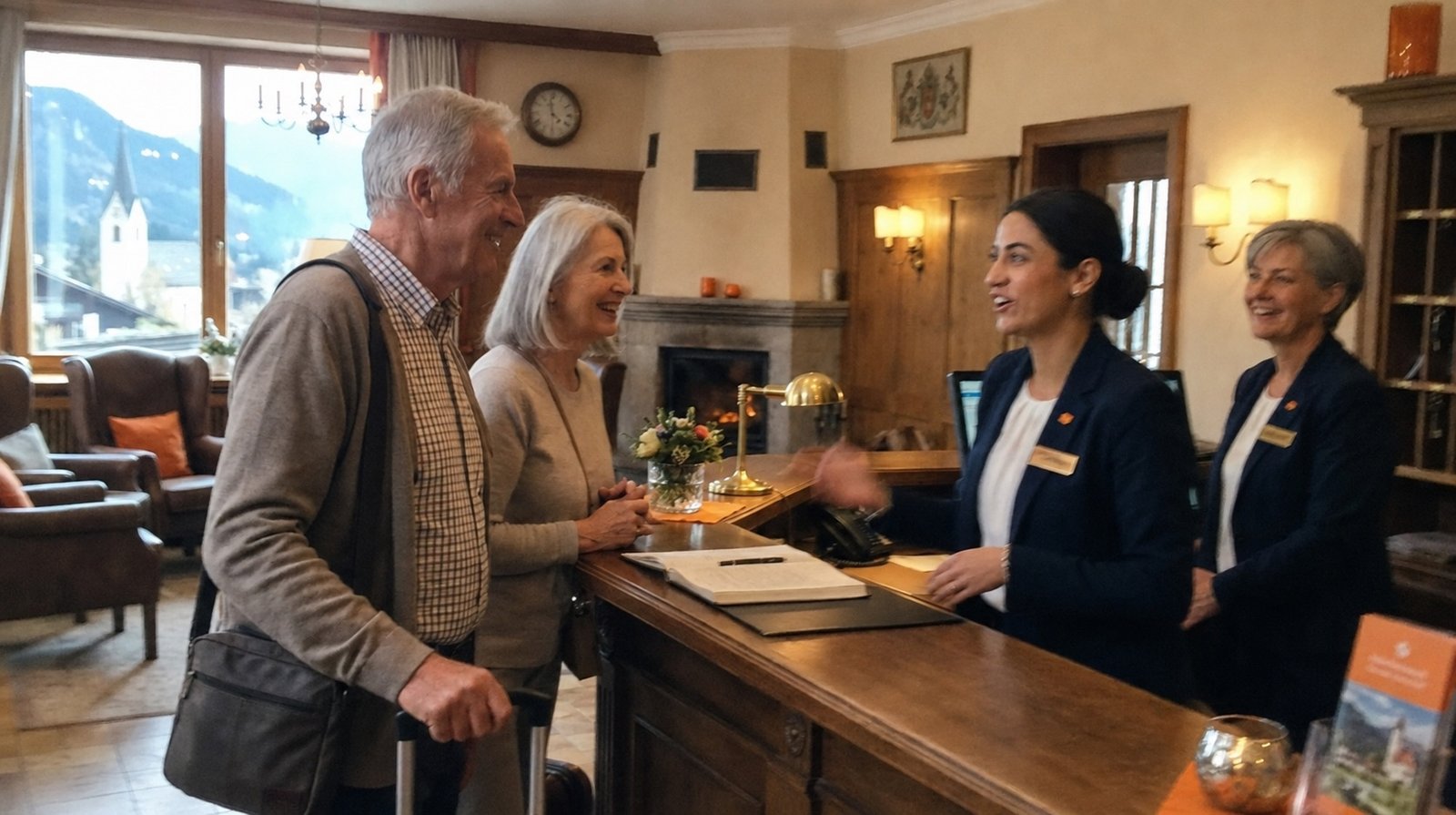 Gäste werden persönlich an einer Hotelrezeption begrüßt