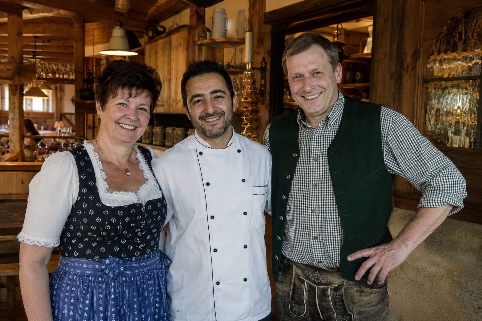 Koch mit einem Restaurantbetreiberpaar